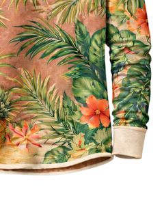 Chemise Henley à imprimé tropical pour homme, marron et vert, à manches longues, avec patte de boutonnage, style décontracté, idéale pour l'été et la plage - Product Image 6