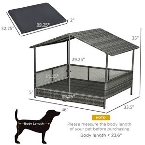 Cuccia per Cani da Esterno in Rattan Grigio con Tettoia, Cuscino Morbido e Copertura Rimovibile per Cani di Taglia Media e Grande - Product Image 3