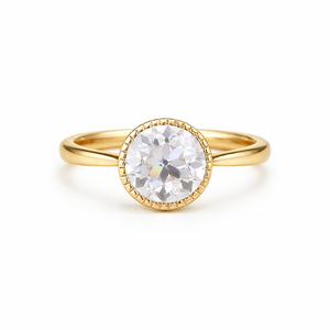 Anillo de compromiso solitario con diamante de laboratorio redondo de 2 quilates, engaste milgrain, vástago cónico, en oro de 14K, color DEF, claridad VS-VVS, anillo de promesa - Product Image 1