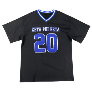 เสื้อยืดโอเวอร์ไซส์ลายฟุตบอล Zeta Phi Beta สีดำสำหรับผู้หญิง พร้อมตัวอักษรกรีก ZPB ผ้าเชนิลล์ ทรงลำลอง เสื้อผ้าสำหรับชมรม - Product Image 1