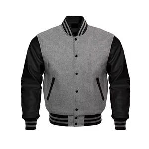 Cow Hide Leather Sleeves Genuine Wool Body Letterman baseball Jacket <b>Covered</b> <b>Button</b> Closure Comfortable jacket for men - Product Image 1