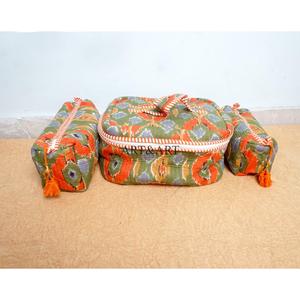 New Arrival Wholesale Handcrafted Block Printed Pure Cotton Vanity Set For Traveling Quilting Cloth Makeup Bag And Cosmetic Bag - Product Image 1