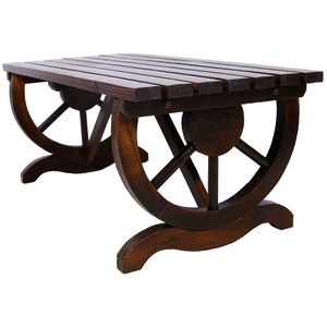 Panca Rustica da Esterno in Legno con Gambe a Ruota di Carro per 2 Persone, Arredo per Giardino, Portico, Patio o Cortile - Product Image 5