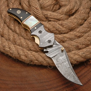 Cuchillo Plegable de Acero de Damasco de Lujo Pasha Enterprises con Incrustaciones de Perla, Empuñadura con Refuerzo de Latón, Punta de Gota, Cuchillo EDC Premium para Exteriores - Product Image 4