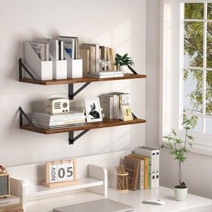Wooden <b>Wall</b> <b>Mounted</b> Double Tier <b>Shelf</b> Industrial Style Rack for Living Room Display and Storage - Product Image 3