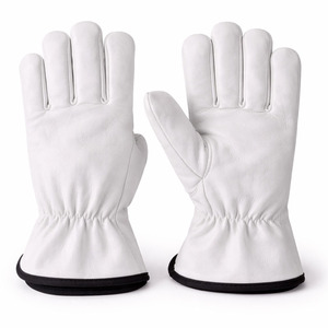 Guantes de Trabajo de Cuero Blanco con Puño Elástico y Acabado Suave para Manipulación Industrial, Ensamblaje y Operaciones de Fábrica - Product Image 1