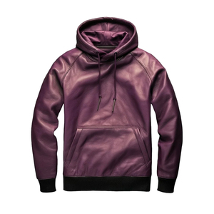 Servicio Personalizado OEM, Sudaderas con Capucha de Cuero para Hombre, Sudaderas con Capucha de Cuero Hechas a Medida de Alta Calidad con Bolsillos - Product Image 4