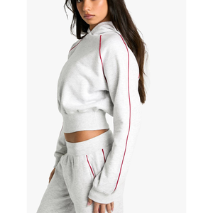 Sudadera con Capucha de Doble Línea para Mujer de Alta Calidad, Diseño Gráfico Personalizado, Estilo Deportivo Informal, Top Corto, Sudadera de Entrenamiento Extra Grande y Gruesa - Product Image 2