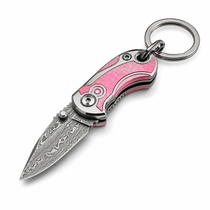 Couteau porte-clés artisanal de Damas, petit couteau pliant durable avec anneau de fixation, outil de poche pour l'extérieur - Product Image 1