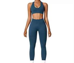 Womens Lightweight Two Piece Yoga Clothing Set Stretch Workout <b>Top</b> <b>And</b> <b>Leggings</b> For Fitness Exercise <b>And</b> Training - Product Image 1