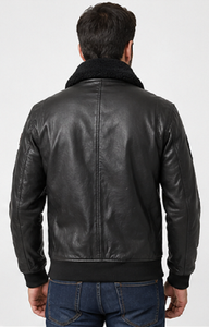 <b>Men's</b> leather bomber <b>jacket</b> <b>shearling</b> collar biker <b>jacket</b> winter aviator <b>jacket</b> premium leather <b>jacket</b> stylish <b>men's</b> outerwear - Product Image 3