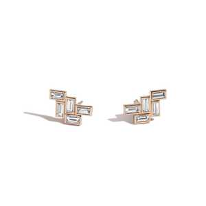 Pendientes de Diamantes Cultivados en Laboratorio, Modernos, Geométricos, Minimalistas, Arquitectónicos, Oro de 14K, Corte Baguette, para Uso Diario de Mujeres, Venta al Por Mayor - Product Image 1