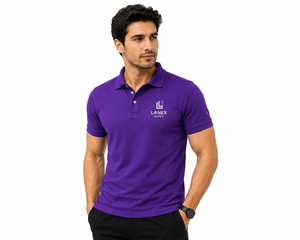 เสื้อเชิ้ตยูนิฟอร์มบริษัทแขนสั้นสีม่วงแบบเรียบสำหรับผู้ชาย |   ผ้าฝ้ายเจอร์ซีย์พรีเมียมปักโลโก้ |   ระบายอากาศได้ดี แห้งเร็ว - Product Image 1