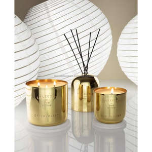 Pot à bougie parfumée plaqué or et récipient à cire de bougie, porte-bougie prêt à l'emploi avec couvercle en marbre - Product Image 4