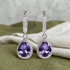 Boucles d'oreilles pendantes de luxe pour femme, en argent sterling 925, avec zircon naturel de 5 carats, taille poire, design artisanal haut de gamme - Product Image 4