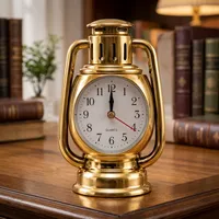 Horloge de table lanterne vintage en laiton doré, mouvement à quartz, horloge décorative de bureau pour la maison, le bureau, le salon