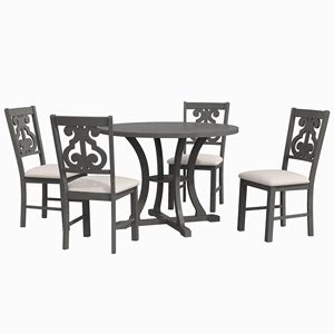 Set da Pranzo a 5 Pezzi con Tavolo Rotondo e 4 Sedie in Tessuto con Ripiano Portaoggetti e Gambe del Tavolo Speciali - Product Image 6