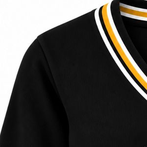 Pull en tricot à col en V pour femme, design personnalisé avec lettres, manches longues, broderie, polyester/coton épais, col et poignets contrastés - Product Image 4