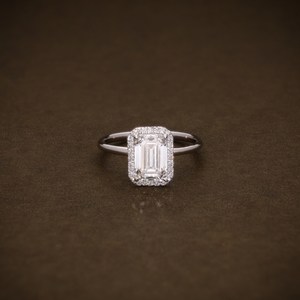 Halo <b>Emerald</b> Cut Lab Grown Diamond Engagement <b>Ring</b> | 2.10 CTW IGI Certified Diamonds | Solitaire <b>Ring</b> with Halo | Wedding Gift f - Product Image 3