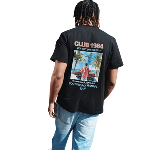 เสื้อยืดคอตตอนสีดำสำหรับผู้ชาย คลับ 1984 แขนสั้น ทรงปกติ พิมพ์ลายกราฟิก คอกลม สไตล์ลำลอง - Product Image 3