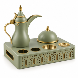 Middle Eastern Style Metal Dallah <b>Tea</b> <b>Set</b> With Gold Accents And Decorative Tray - Product Image 1