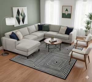 Tapis contemporain en laine tuftée à la main, motif noir et blanc, tapis de qualité supérieure fait main pour la maison, l'hôtel, le bureau - Product Image 5