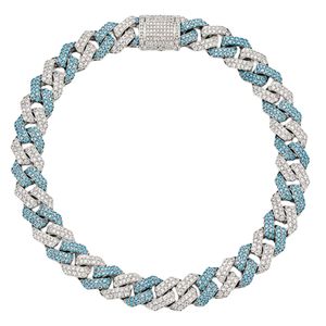 Luxury Cuban link <b>chain</b> necklace in 18K white gold <b>iced</b> <b>out</b> with lab grown diamonds and vibrant blue accents bold hip hop design - Product Image 1