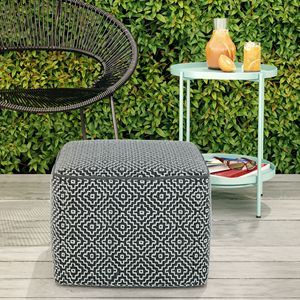 Briella Square Woven Indoor/Outdoor <b>Pouf</b> in Grey/White Stylish and Comfortable - Product Image 6