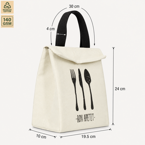 กระเป๋าใส่อาหารกลางวันแบบมีฉนวนผ้าฝ้ายพิมพ์โลโก้ได้ ขนาด 19.5x24x10 ซม. บุฟอยล์เก็บความร้อน ใช้ซ้ำได้ ขายส่ง OEM ODM รับผลิตแบรนด์ส่วนตัว จำนวนมาก - Product Image 2