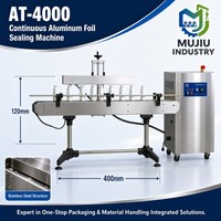 Machine de scellage par induction pour bocaux alimentaires, pour ouvertures de 20 à 120 mm, avec convoyeur continu, refroidissement par air intégré et puissance de 4 kW AT-4000