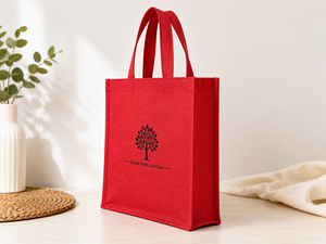 Sac fourre-tout en jute rouge 400x350x100mm avec poignée en sangle de coton et bordure passepoilée pour usage quotidien - Product Image 4