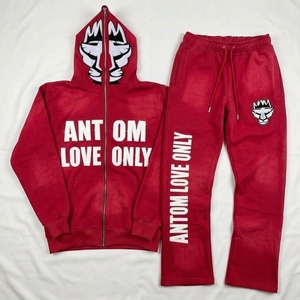 Ensemble 2 pièces décontracté pour homme, hiver, en coton épais 100%, avec sweat à capuche uni et pantalon de jogging empilé, respirant et effet vieilli - Product Image 4