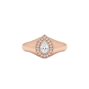 Pave Halo <b>Ring</b> Pear & Round Lab Created Diamond <b>Ring</b> Halo <b>Ring</b> Vintage Style 14K Solid Gold Signet <b>Ring</b> Teardrop <b>Statement</b> <b>Ring</b> - Product Image 2