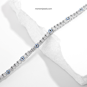 Pulsera de tenis de plata de ley 925 chapada en platino con circonita y amuleto de protección Nazar, joyería streetwear - Product Image 3