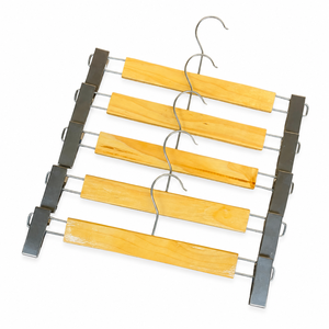 Porte-pantalon et porte-jupe en bois naturel robuste de qualité supérieure, design moderne, pinces métalliques antidérapantes pour vêtements - Product Image 1
