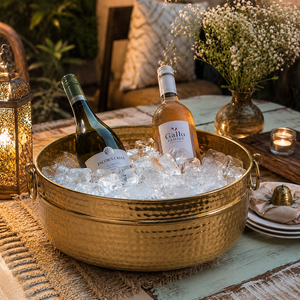 Cubo de hielo de latón martillado para bebidas, enfriador de champán, enfriador grande para fiestas, cubo de hielo para cerveza y vino con asas para el hogar, bar o eventos - Product Image 4