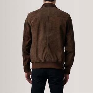Winter Brown <b>Suede</b> <b>Men's</b> Casual Bomber <b>Jacket</b> Stand Collar Zipper Closure Windproof Breathable Quick Dry Eco-Friendly - Product Image 2