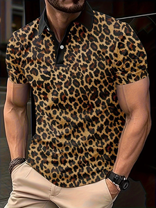 Camisetas Polo con estampado de leopardo para hombre, camisetas Polo de manga corta con estampado 3D para vacaciones de verano, ropa informal para hombre - Product Image 4
