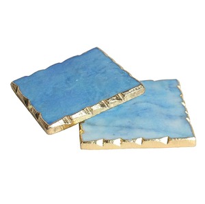 Ensemble de sous-verres en pierre bleue avec support | Sous-verres carrés pour café | Sous-verres en pierre personnalisables avec logo | Ensemble de sous-verres et support faits à la main - Product Image 3