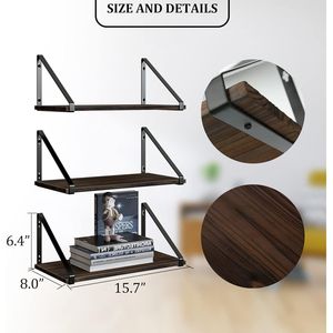 Mensole Galleggianti in Legno Rustico con Supporto in Metallo, Piccola Libreria per Soggiorno, Ufficio, Camera da Letto - Product Image 2