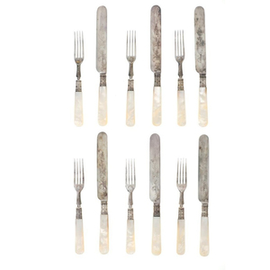 Vintage Mother of Pearl Cutlery Set Antique Silver Plated <b>Dessert</b> Knives and <b>Forks</b> Wholesale Wedding Fine Dining Flatware - Product Image 1