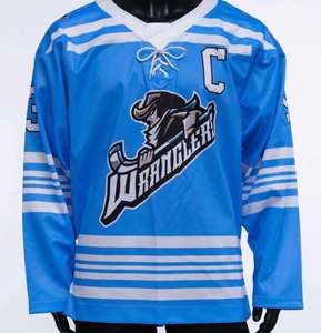 Maillot et pantalon de hockey sur glace personnalisés à col en V et manches longues, imprimés par transfert thermique, en polyester respirant, OEM ODM, vente en gros - Product Image 1