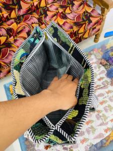 Black Green Botanical Quilted Cotton <b>Boho</b> Tote <b>Bag</b> with Drawstring Closure Large Size for Women's Travel & Market Use - Product Image 5