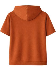 Haut à capuche décontracté pour homme, manches courtes, orange rouille, style pull, léger, streetwear d'été, en mélange de coton, avec poches - Product Image 2