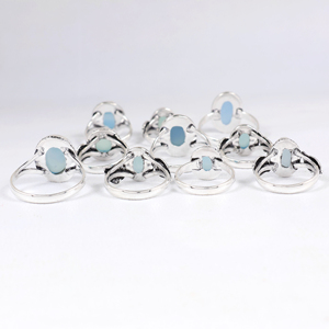 Bismillah Gems Pierre précieuse ovale naturelle en calcédoine bleue, faite à la main, plaquée argent sterling 925, style vintage, pierre de naissance de décembre chrétienne - Product Image 2
