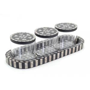 Mother Of Pearl <b>Jars</b> Mother Of Pearl Box <b>Glass</b> <b>Jar</b> Set With Oval Tray Handcrafted Mosaic <b>Decor</b> Luxury Home Storage Accent Piece - Product Image 3