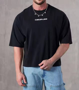 Camisetas de Hombre Premium de Algodón 100% Lavado, 240 GSM, Personalizadas, Lisas, Teñidas, con Hombros Caídos, Manga Corta, Estilo Crop Top y Corte Cuadrado - Product Image 1