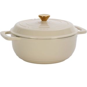 7.5QT Cast Iron Cooking Pot with Ceramic White Enamel Includes Two Silicone Gloves for Soup & Stock Preparation - Product Image 1