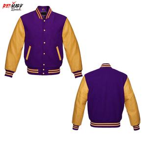 Chaqueta Bomber del equipo de béisbol Varsity 2023 con mangas de cuero genuino y cuerpo de lana, la mejor chaqueta de lona de diseño con cuello levantado - Product Image 3