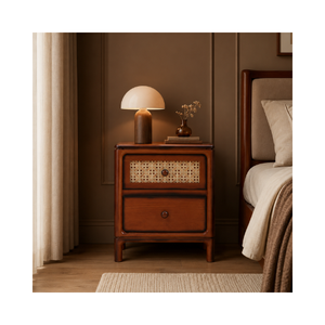 Mesita de Noche de Madera Maciza Premium con 2 Cajones, Gabinete de Almacenamiento para Dormitorio, Fabricante de Muebles Personalizados - Product Image 1